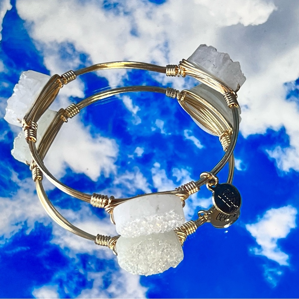 Druzy triple geode goldstone wire bangle bracelet